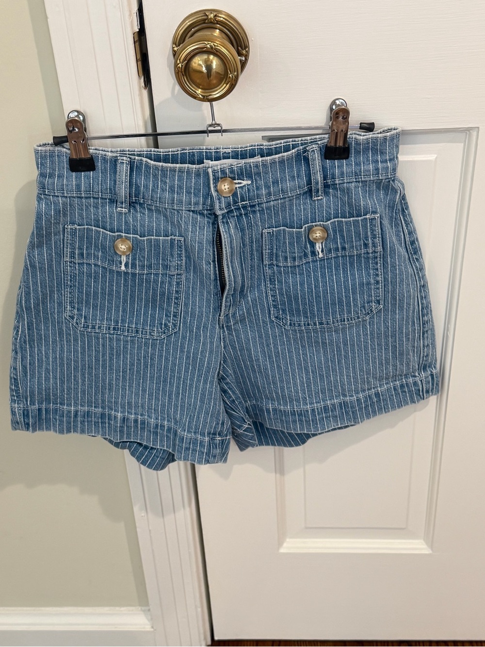 LOFT Blue Pinstriped Denim-Style Shorts